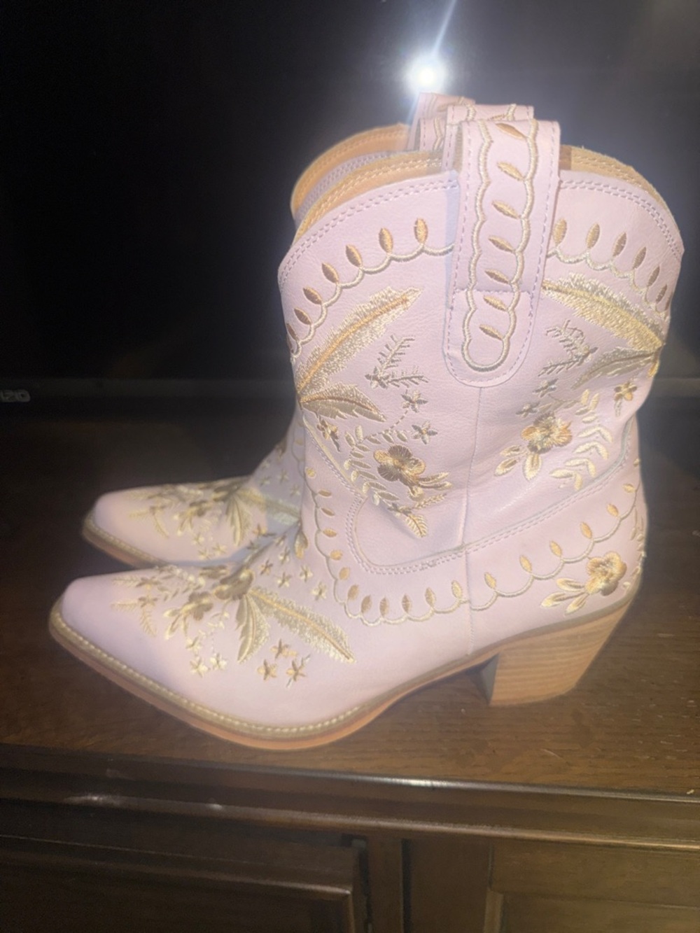 Lavender Floral Embroidered Western Ankle Booties